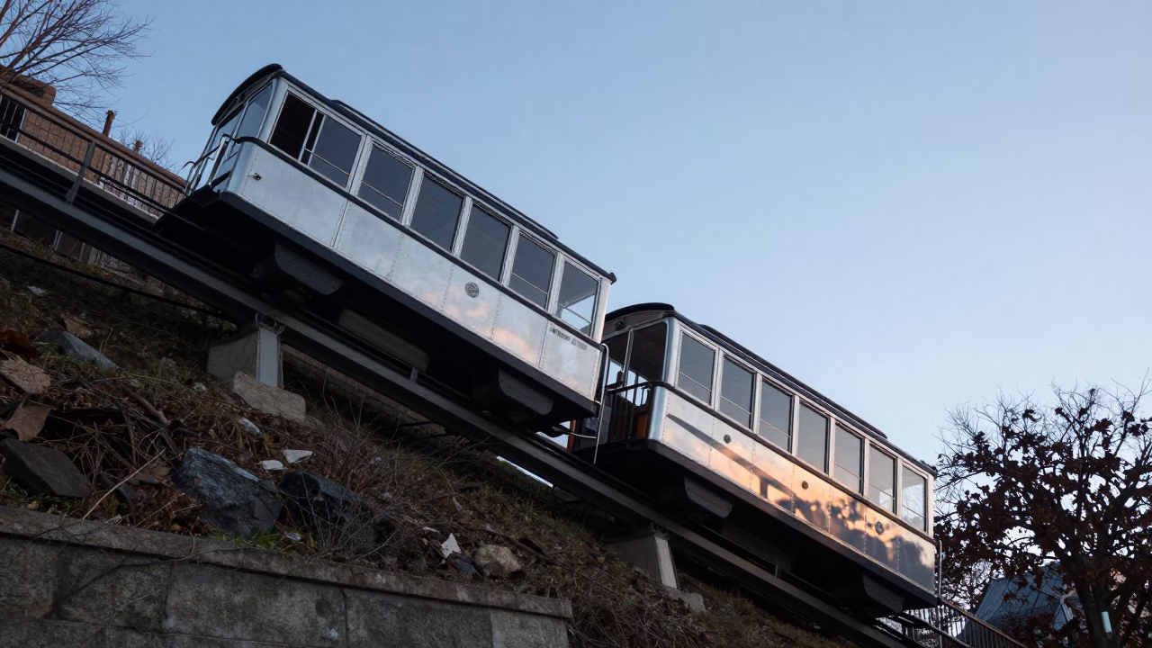 Philadelphia Funicular Climbing Steep Hill at Nautical Dawn in in Philadelphia, Pennsylvania, United States