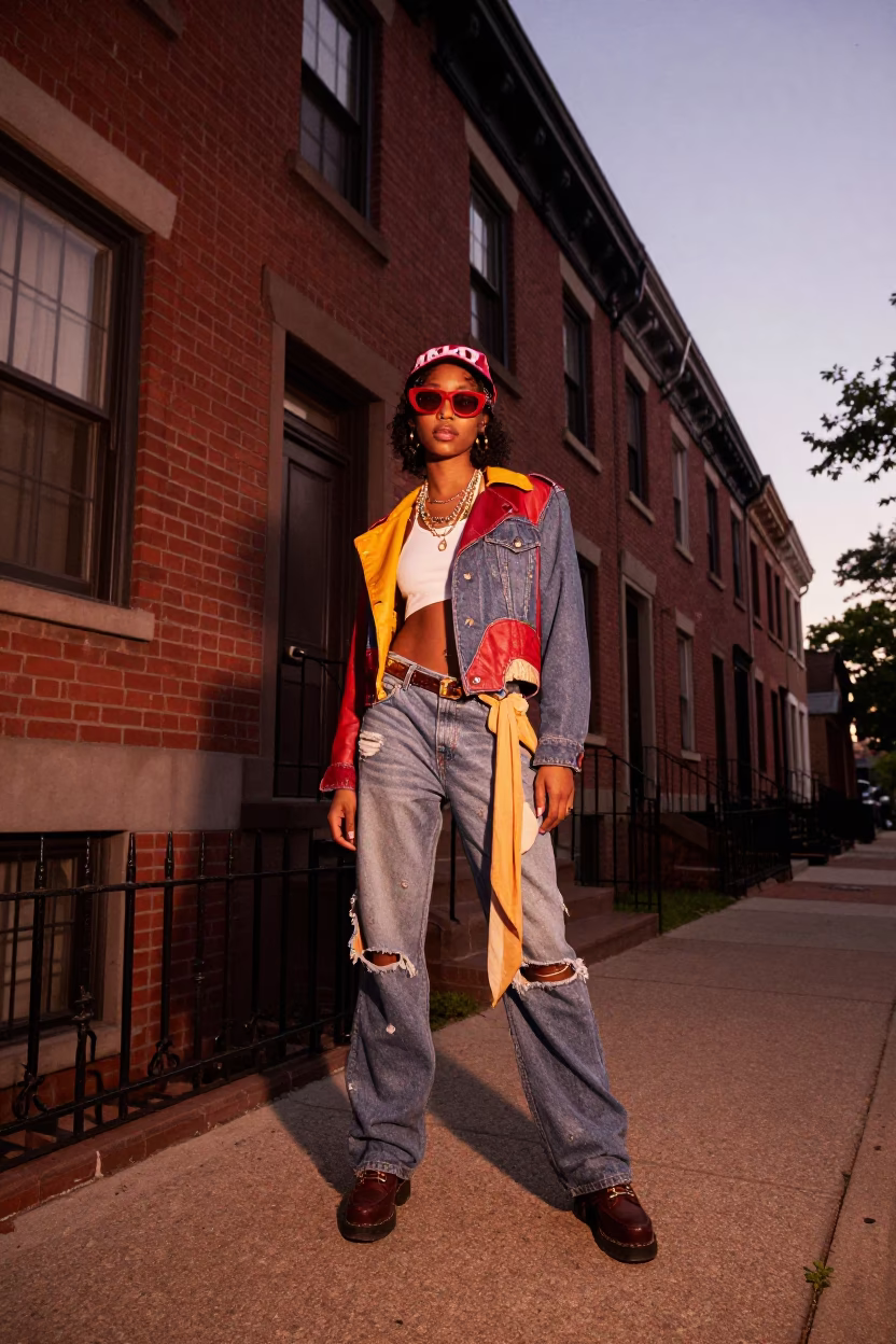 Philadelphia High Fashion Street Style Before Dusk with Tea Towel and Urban Architecture in in Philadelphia, Pennsylvania, United States