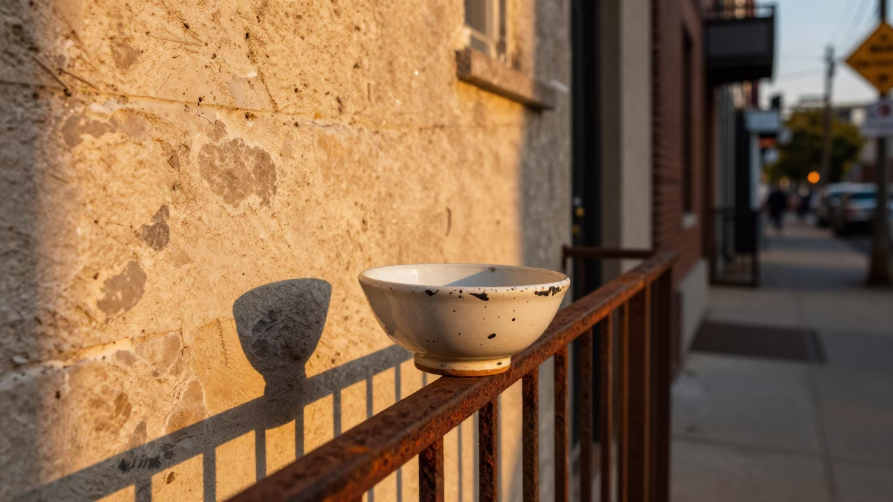 Philadelphia Honeyed Evening Light Street Scene with Bowl and Padlock in in Philadelphia, Pennsylvania, United States