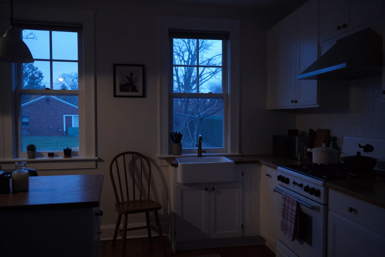 Philadelphia Kitchen Interior at The Still Hours Before Dawn Light in in Philadelphia, Pennsylvania, United States