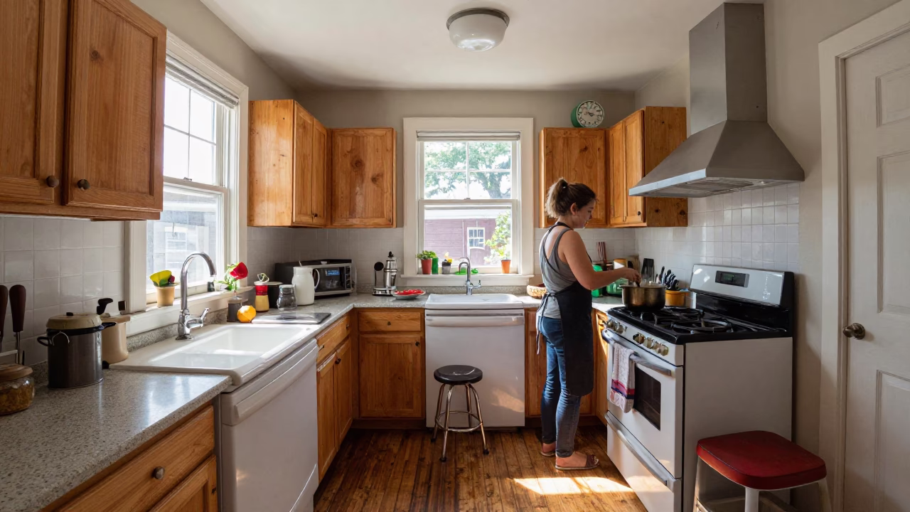 Philadelphia Kitchen Scene at The Flat Glare Of Noon Light in in Philadelphia, Pennsylvania, United States