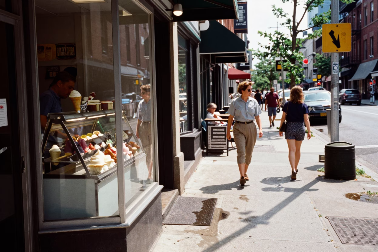 Philadelphia Midday Street Scene with Gelato Display and Urban Details in in Philadelphia, Pennsylvania, United States