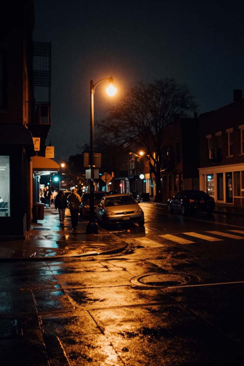 Philadelphia Night Street Scene with Boot Scraper and Urban Architecture in in Philadelphia, Pennsylvania, United States