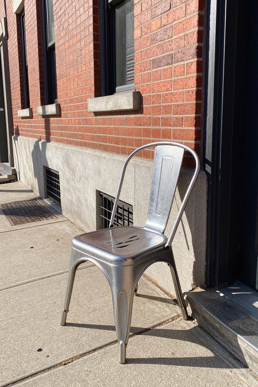 Philadelphia Noon Street Scene with Condensation and Steel Chair in in Philadelphia, Pennsylvania, United States