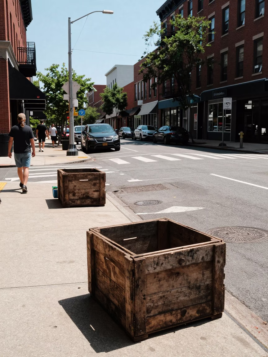 Philadelphia Noon Street Scene with Crates and Urban Details in in Philadelphia, Pennsylvania, United States