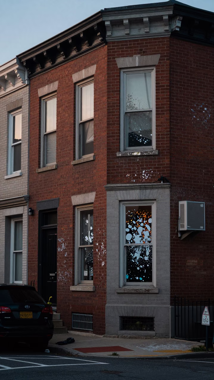 Philadelphia Pennsylvania Early Evening Street Scene with Paint Flecks on Window Glass in in Philadelphia, Pennsylvania, United States