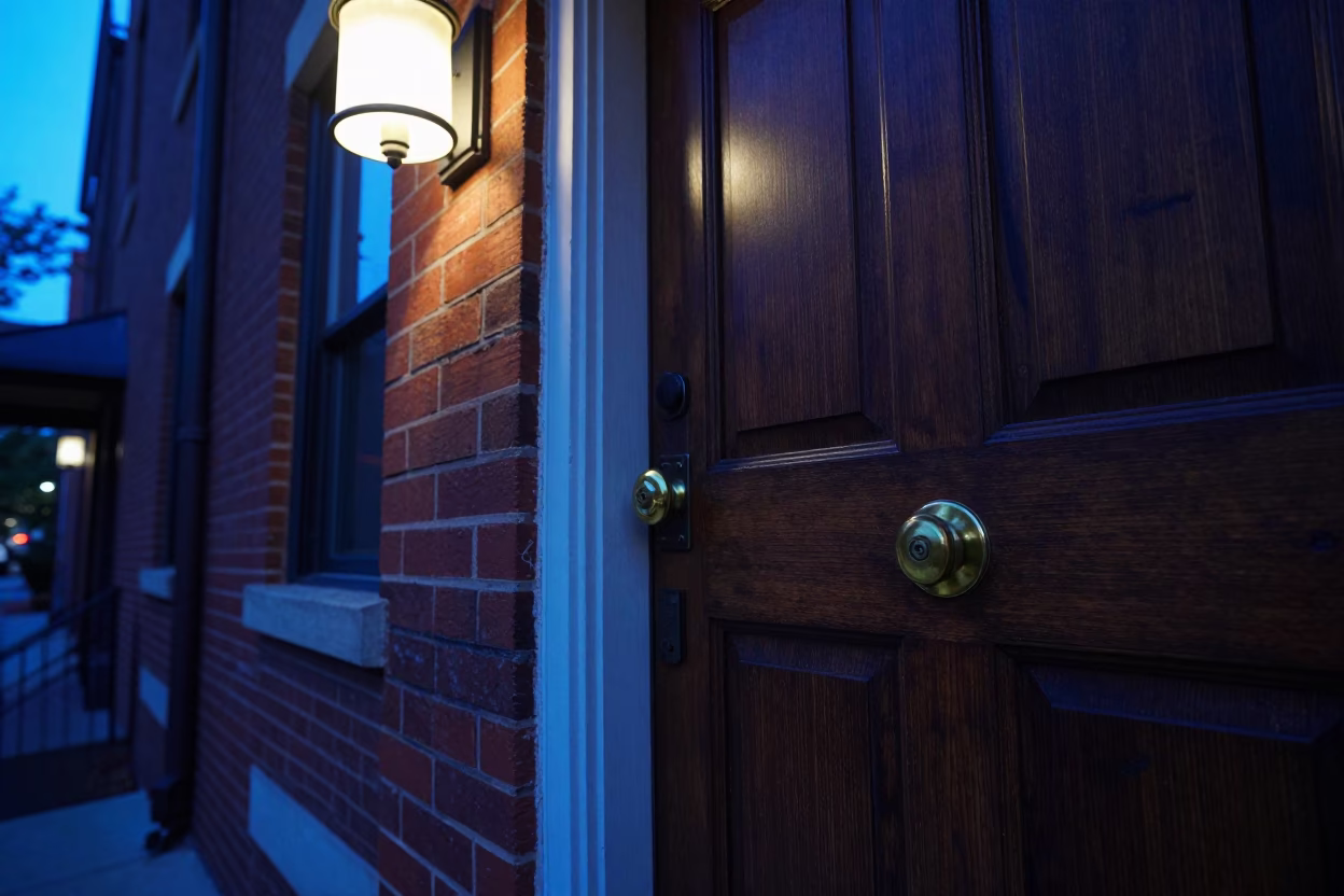 Philadelphia Pennsylvania Evening Street Scene with Doorknob and Lampshade Details in in Philadelphia, Pennsylvania, United States