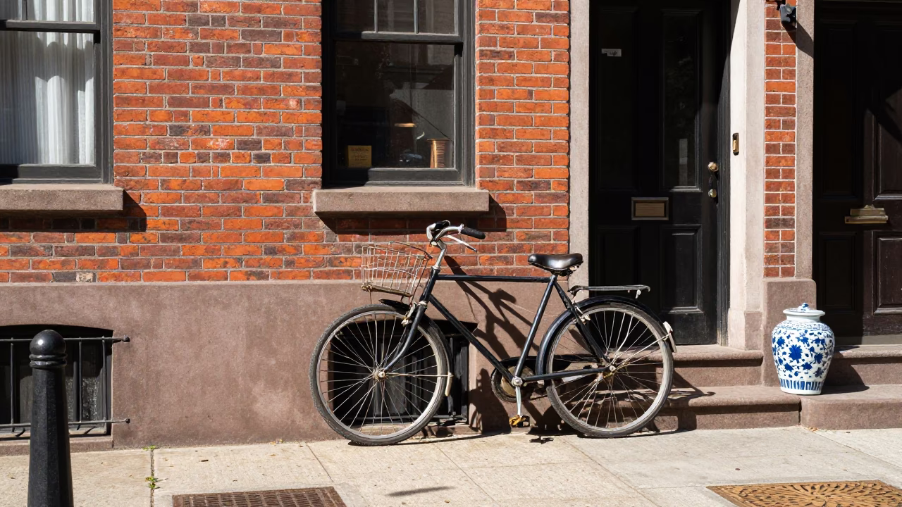 Philadelphia Pennsylvania Noon Street Scene with Bicycle and Porcelain Jar in in Philadelphia, Pennsylvania, United States