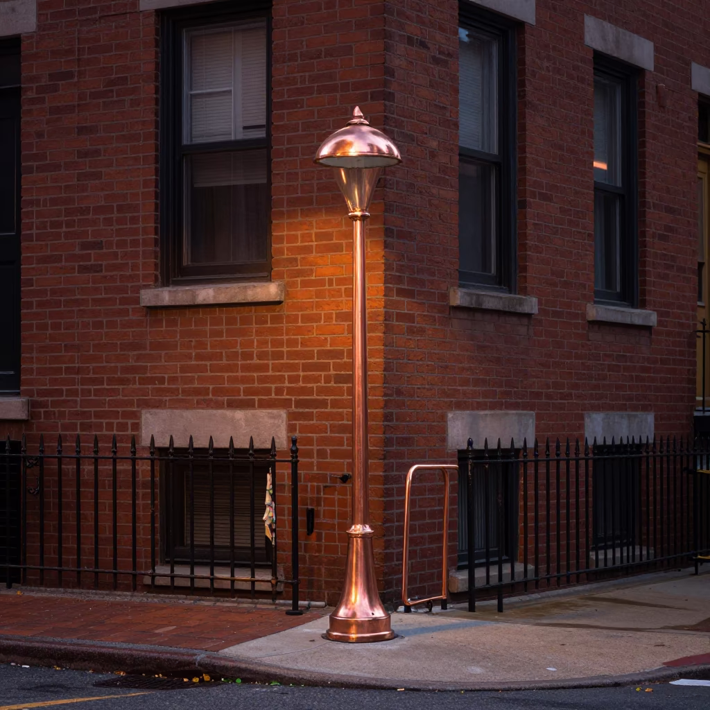 Philadelphia Pennsylvania Street Scene Copper Light Before Dusk with Peg Rail and Urban Details in in Philadelphia, Pennsylvania, United States