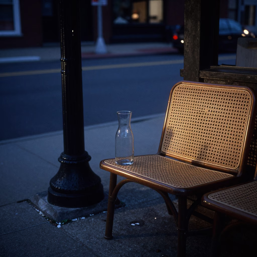 Philadelphia Predawn Street Corner with Woven Cane and Glass Pitcher in in Philadelphia, Pennsylvania, United States