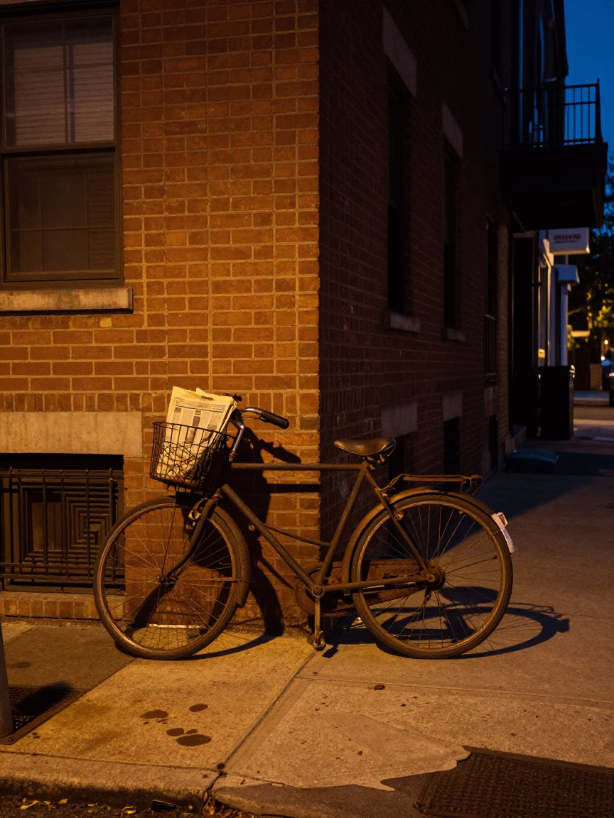 Philadelphia Predawn Street Scene with Vintage Bicycle and Urban Details in in Philadelphia, Pennsylvania, United States