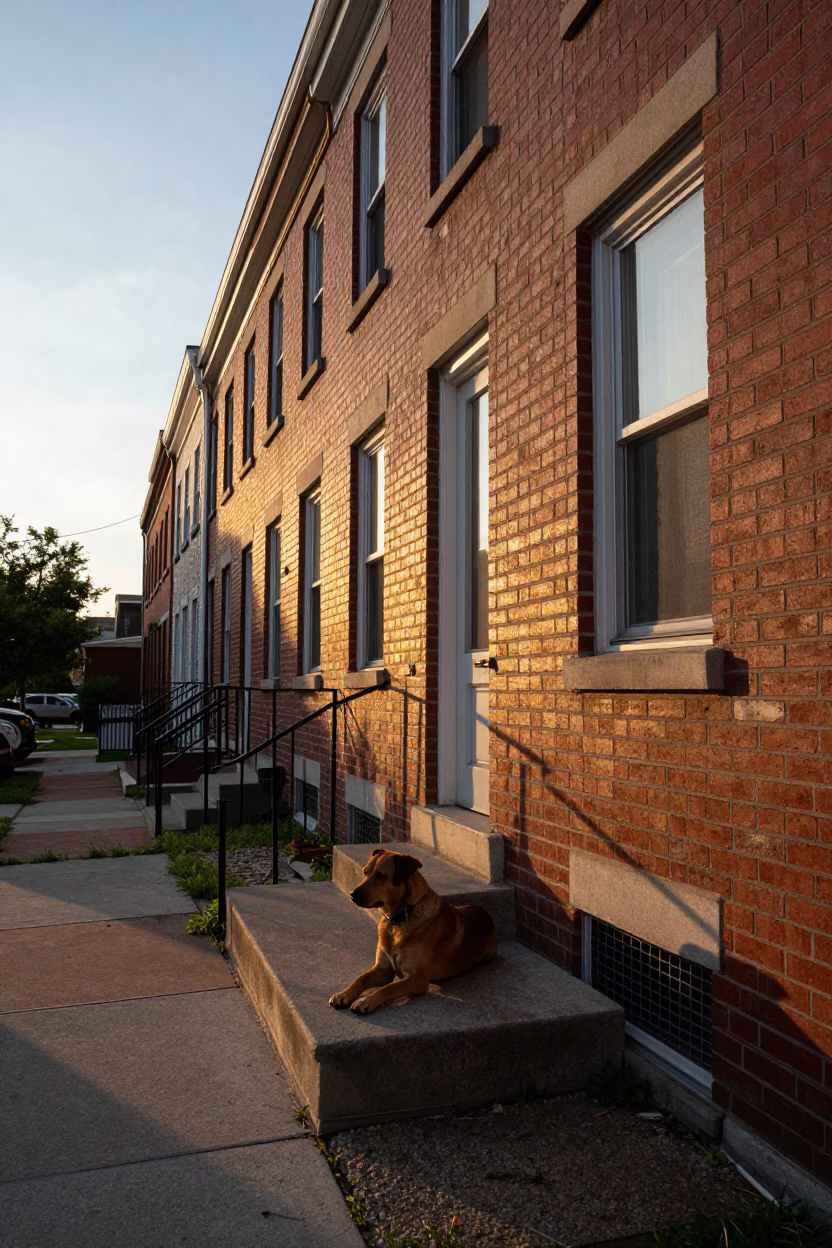 Philadelphia Row Home Porch at As The Sun Drops Toward The Horizon in in Philadelphia, Pennsylvania, United States