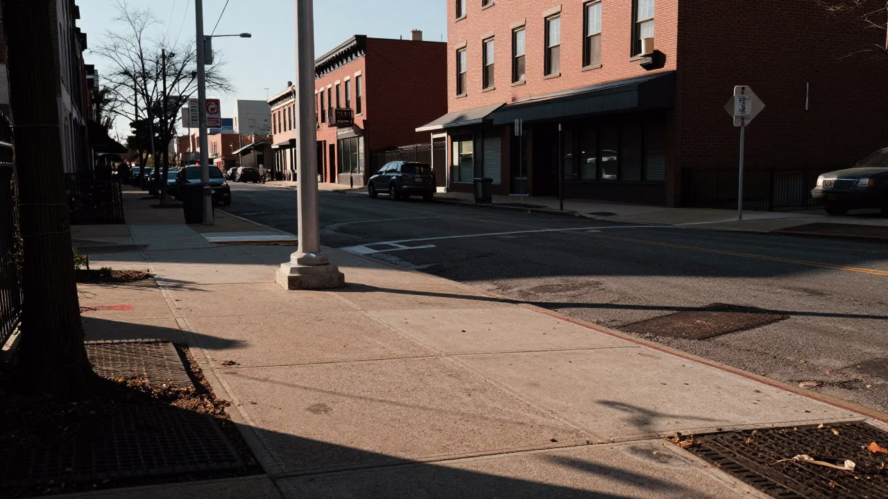 Philadelphia Street Corner Late Afternoon Light and Urban Life in in Philadelphia, Pennsylvania, United States