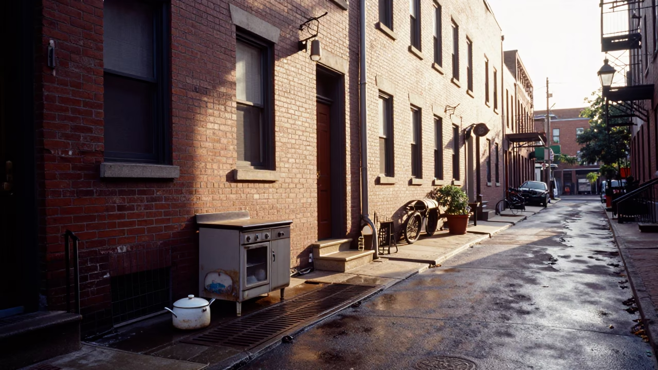 Philadelphia Street Scene After Sunrise with Vintage Kitchen Items in in Philadelphia, Pennsylvania, United States