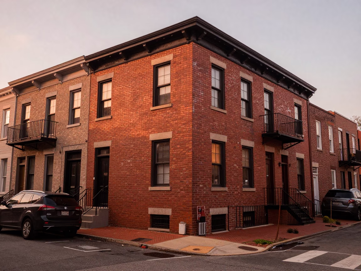 Philadelphia Street Scene in Copper Toned Light Before Dusk with Local Details in in Philadelphia, Pennsylvania, United States