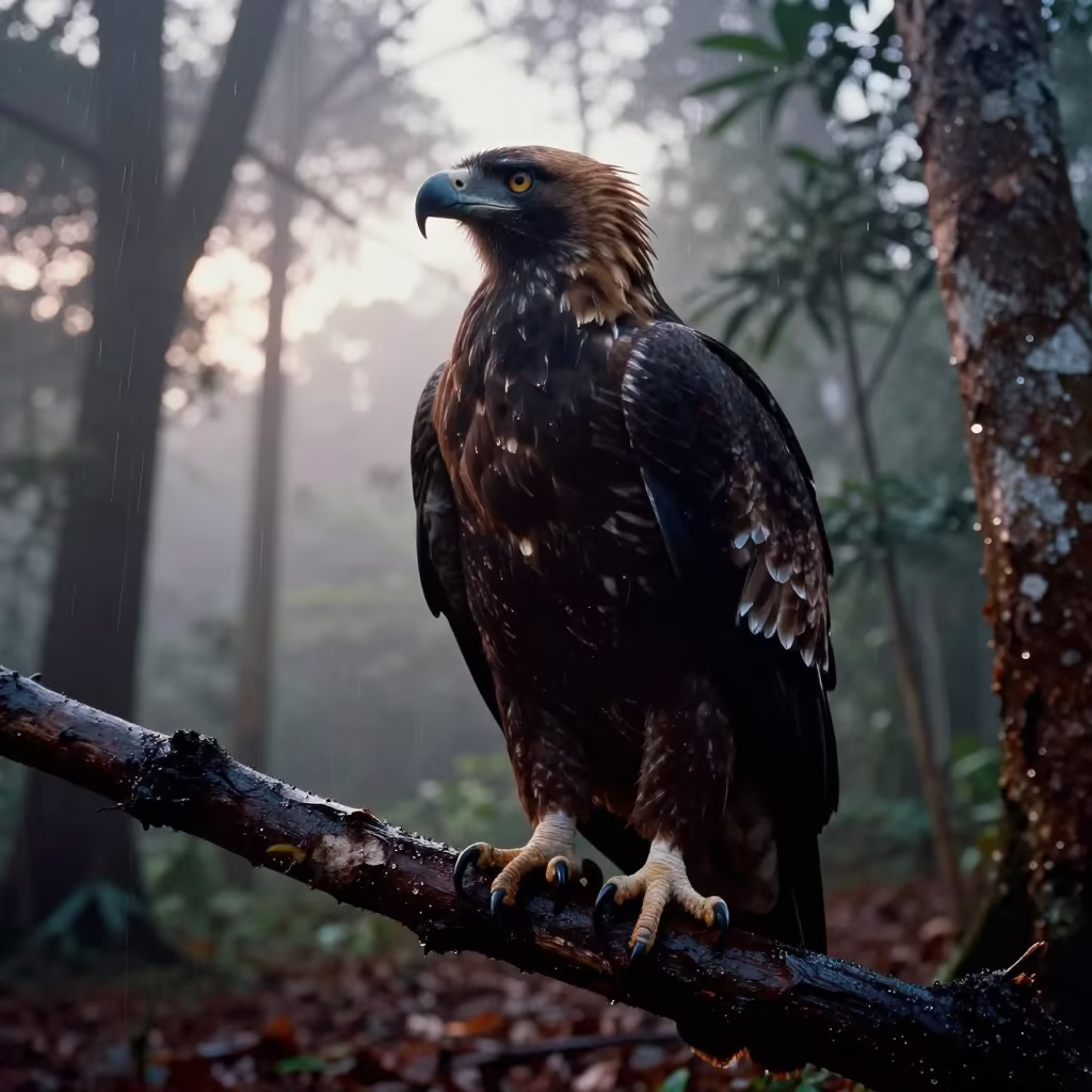 Philippine Eagle Perched in Deep Shadow Dawn in beside a tidal inlet near Siab Bazaar, Samarkand