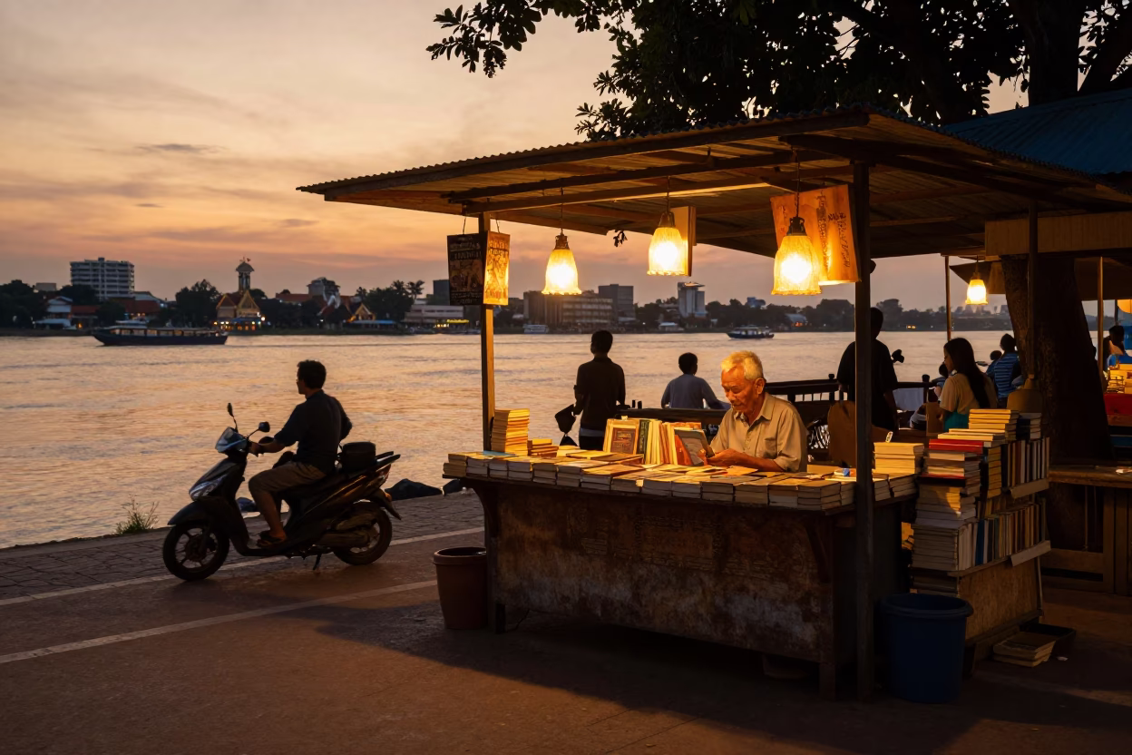 Phnom Penh Bookstall at Sunset Light in in Phnom Penh, Cambodia