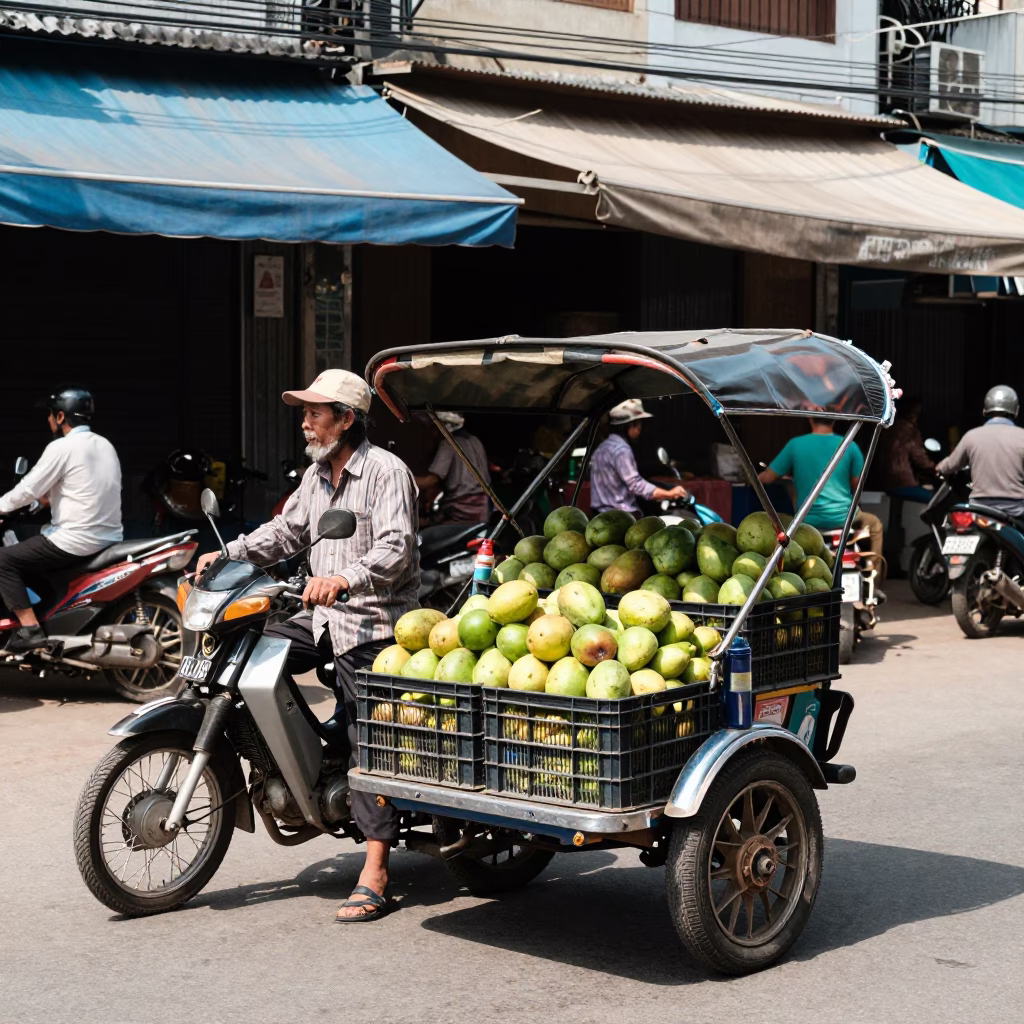Phnom Penh Cambodia midday street scene with thermos and local commerce in in Phnom Penh, Cambodia