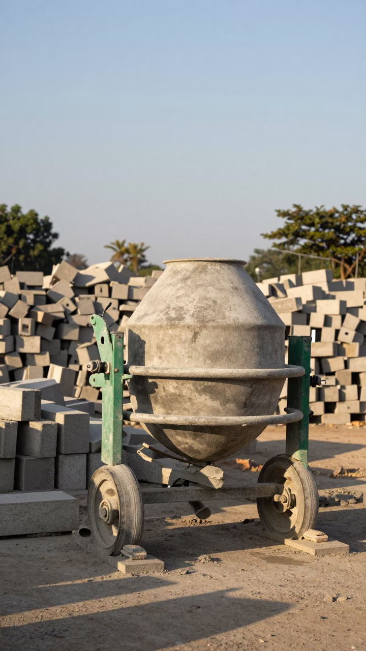 Phnom Penh Construction Site Cement Mixer in Late Afternoon Light Cambodia in in Phnom Penh, Cambodia