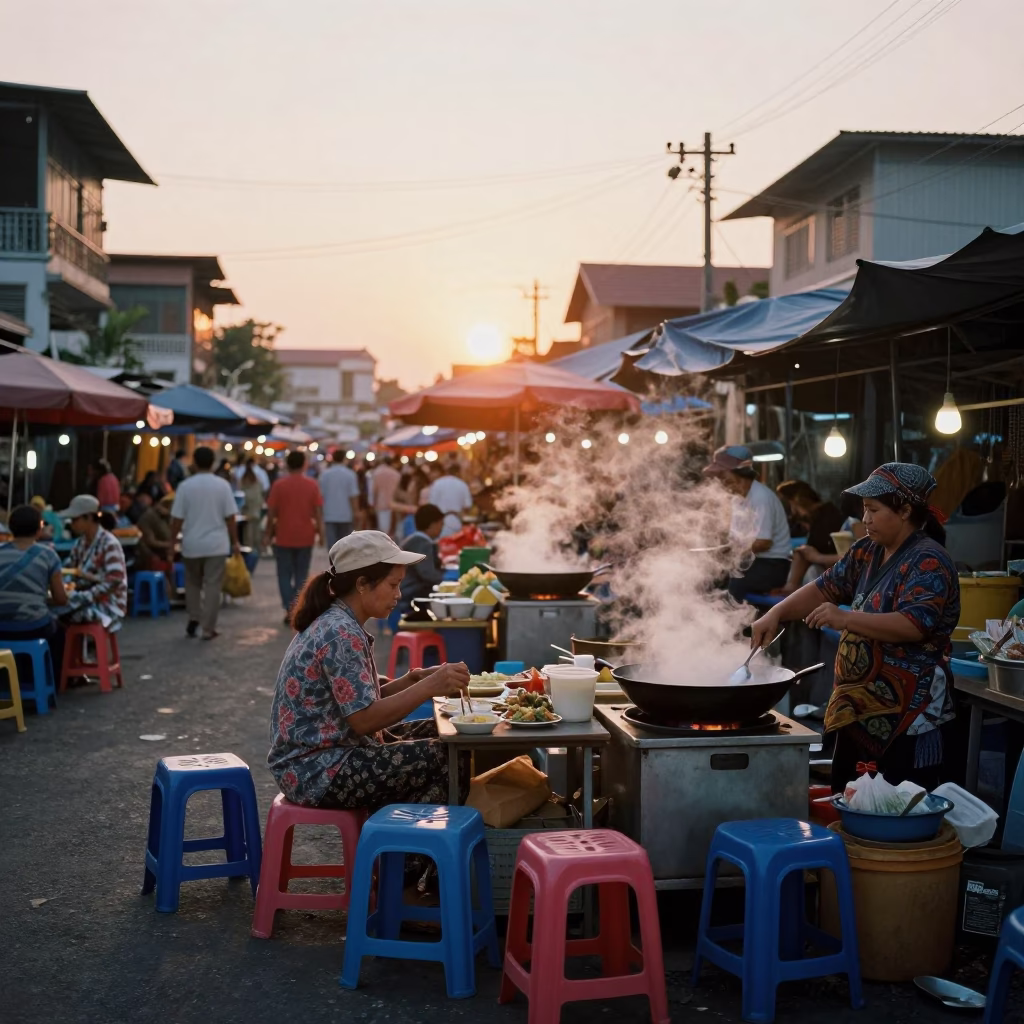 Phnom Penh Food Scene at As The Sun Drops Toward The Horizon in in Phnom Penh, Cambodia