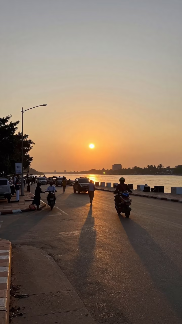 Phnom Penh Local Life at As The Sun Drops Toward The Horizon in in Phnom Penh, Cambodia