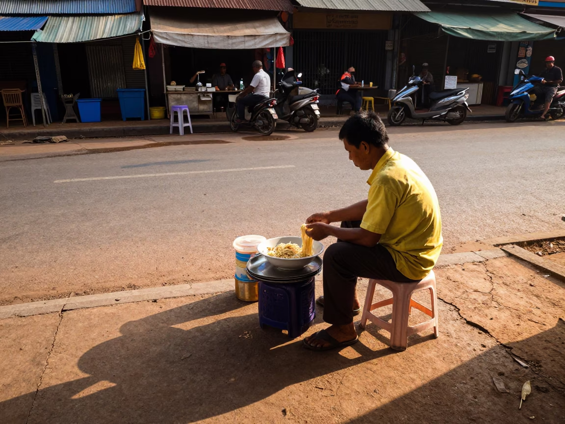 Phnom Penh Preparing Noodles in in Phnom Penh, Cambodia