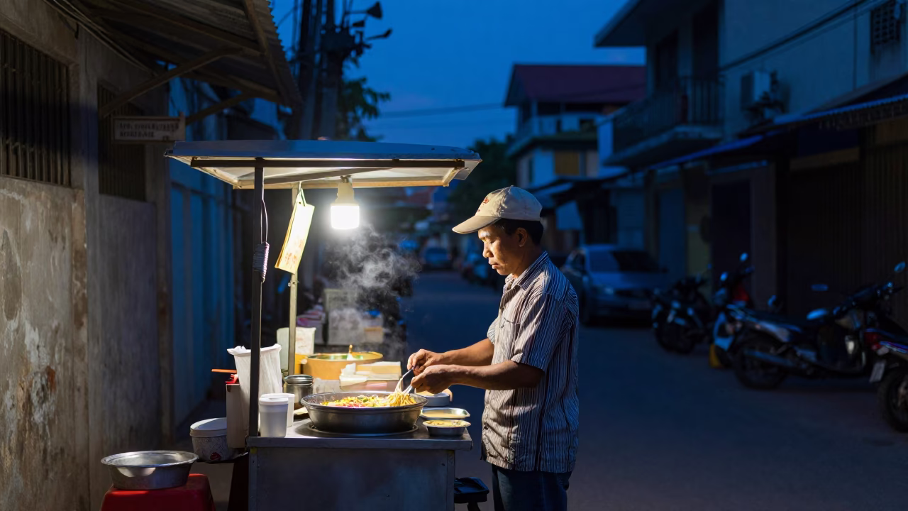 Phnom Penh Preparing Noodles in in Phnom Penh, Cambodia