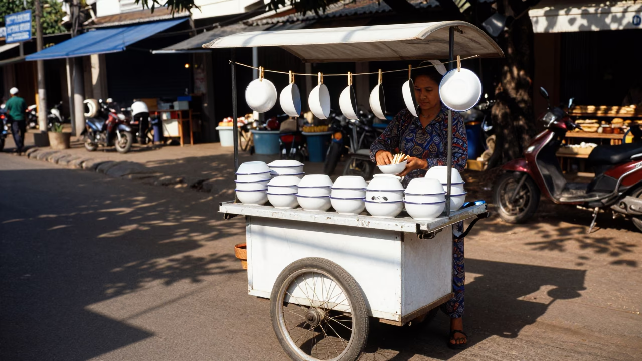 Phnom Penh Securing Bowls in in Phnom Penh, Cambodia
