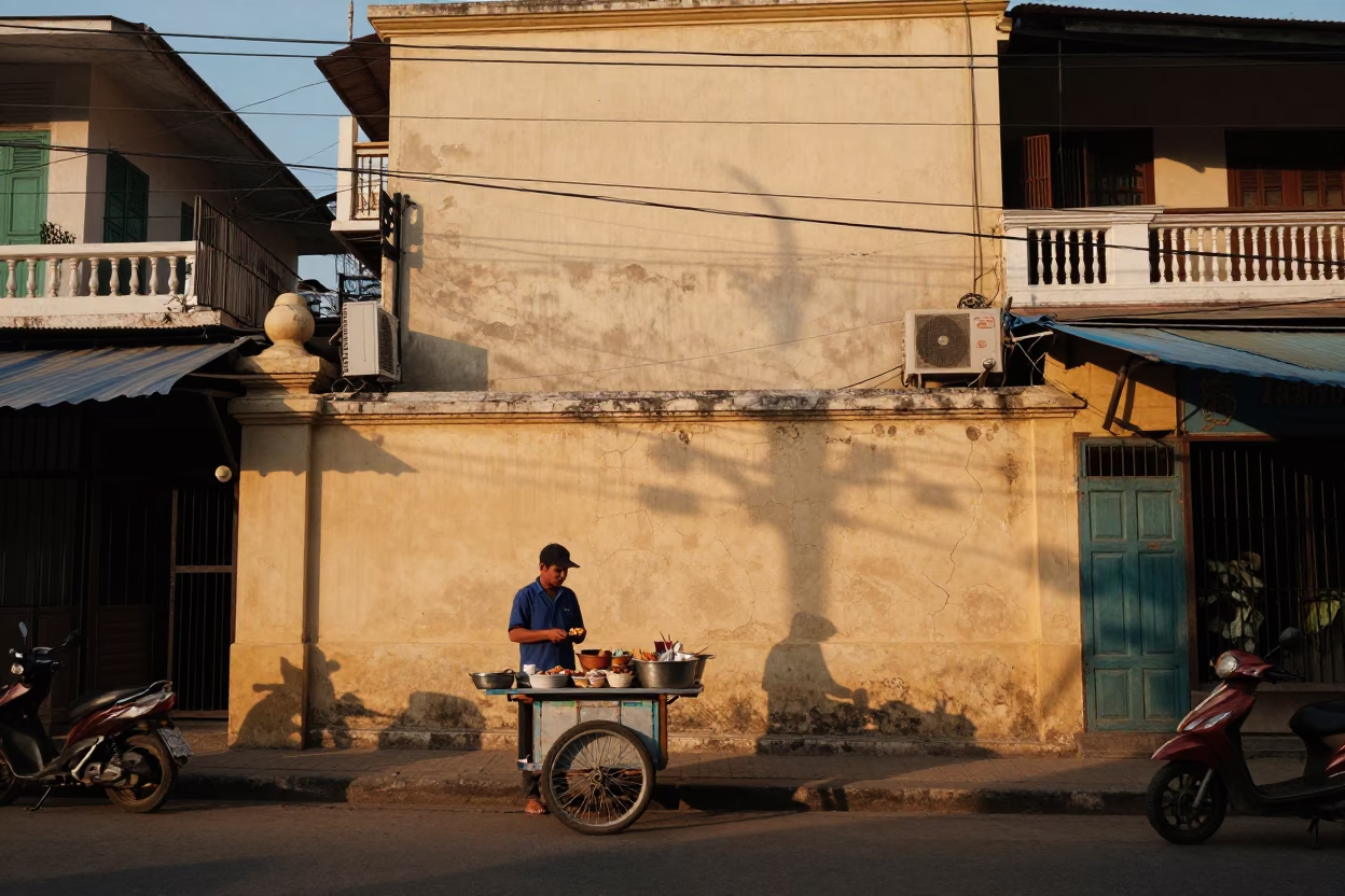 Phnom Penh Street Food at As The Sun Drops Toward The Horizon in in Phnom Penh, Cambodia