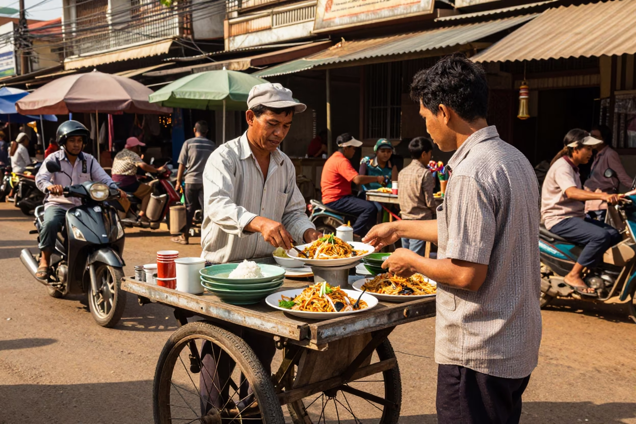 Phnom Penh Street Scene at Clear Late-afternoon Light in in Phnom Penh, Cambodia