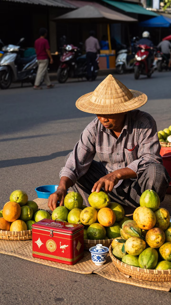 Phnom Penh Street Scene at Clear Late-afternoon Light in in Phnom Penh, Cambodia