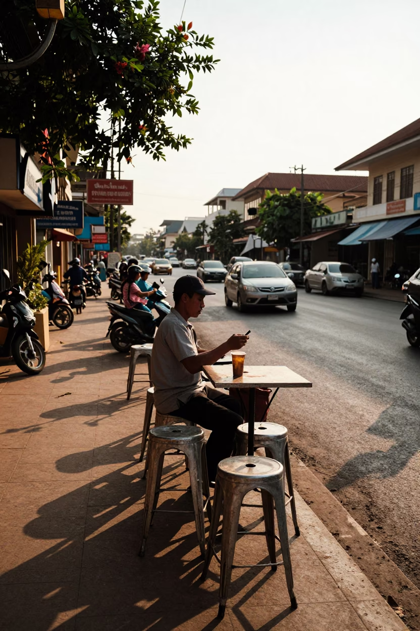 Phnom Penh Street Scene at The Late Afternoon Light in in Phnom Penh, Cambodia