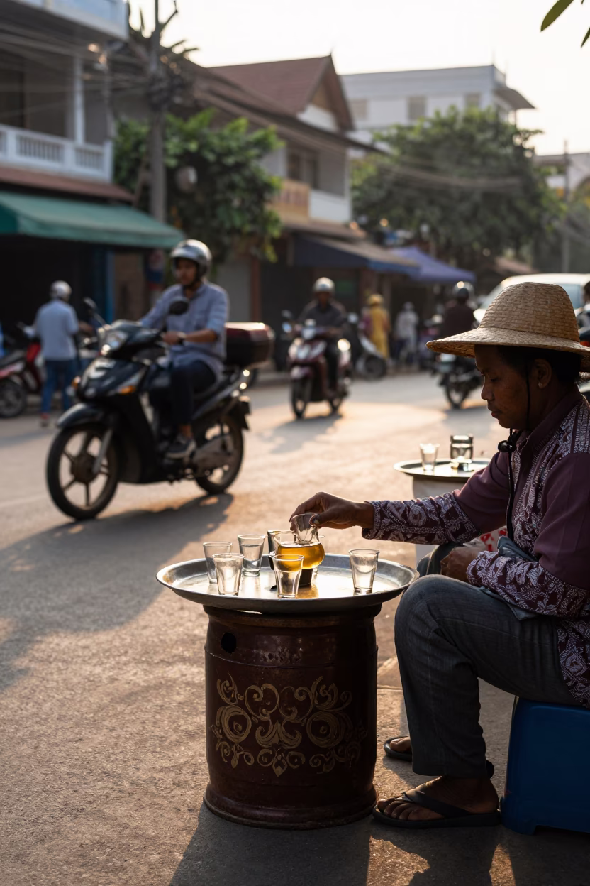 Phnom Penh Tea Tray at The Late Morning Light in in Phnom Penh, Cambodia