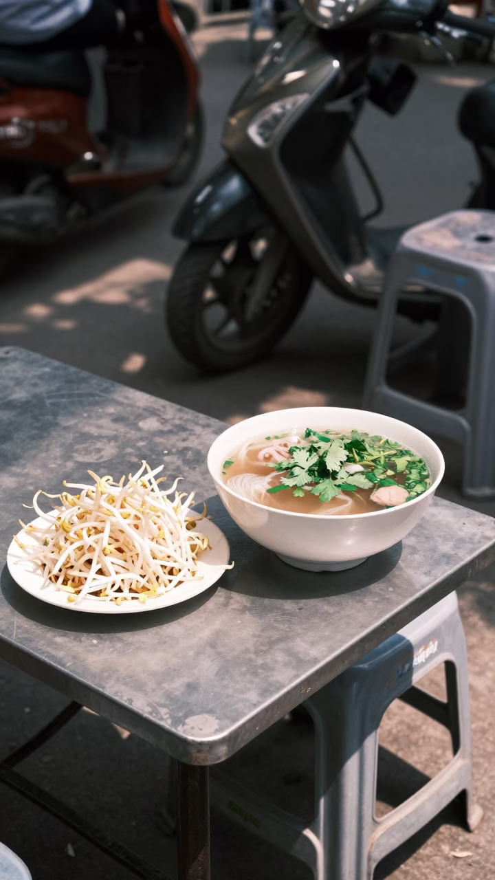 Pho in Hanoi at Bright Midmorning Light in in Hanoi, Vietnam