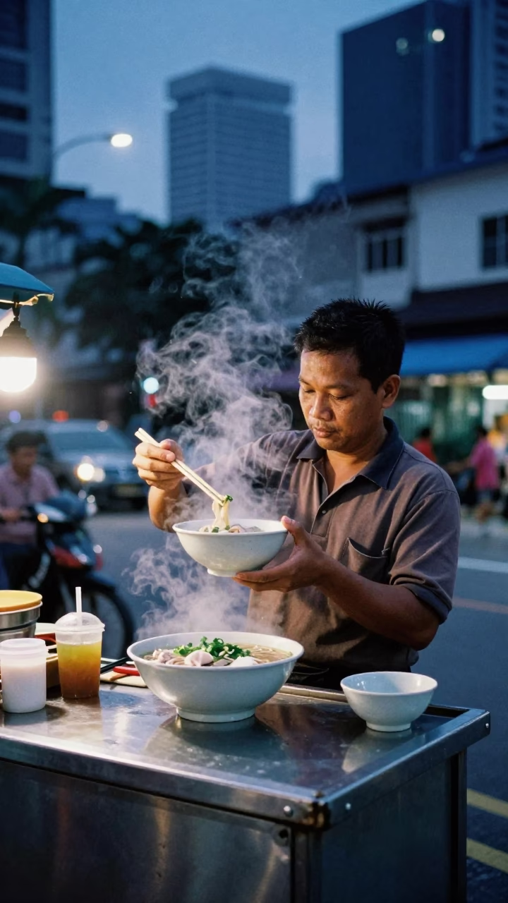Pho in Kuala Lumpur at The Still Hours Before Dawn Light in in Kuala Lumpur, Malaysia