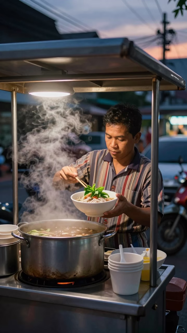 Pho Tai in Bangkok at The Still Hours Before Dawn Light in in Bangkok, Thailand