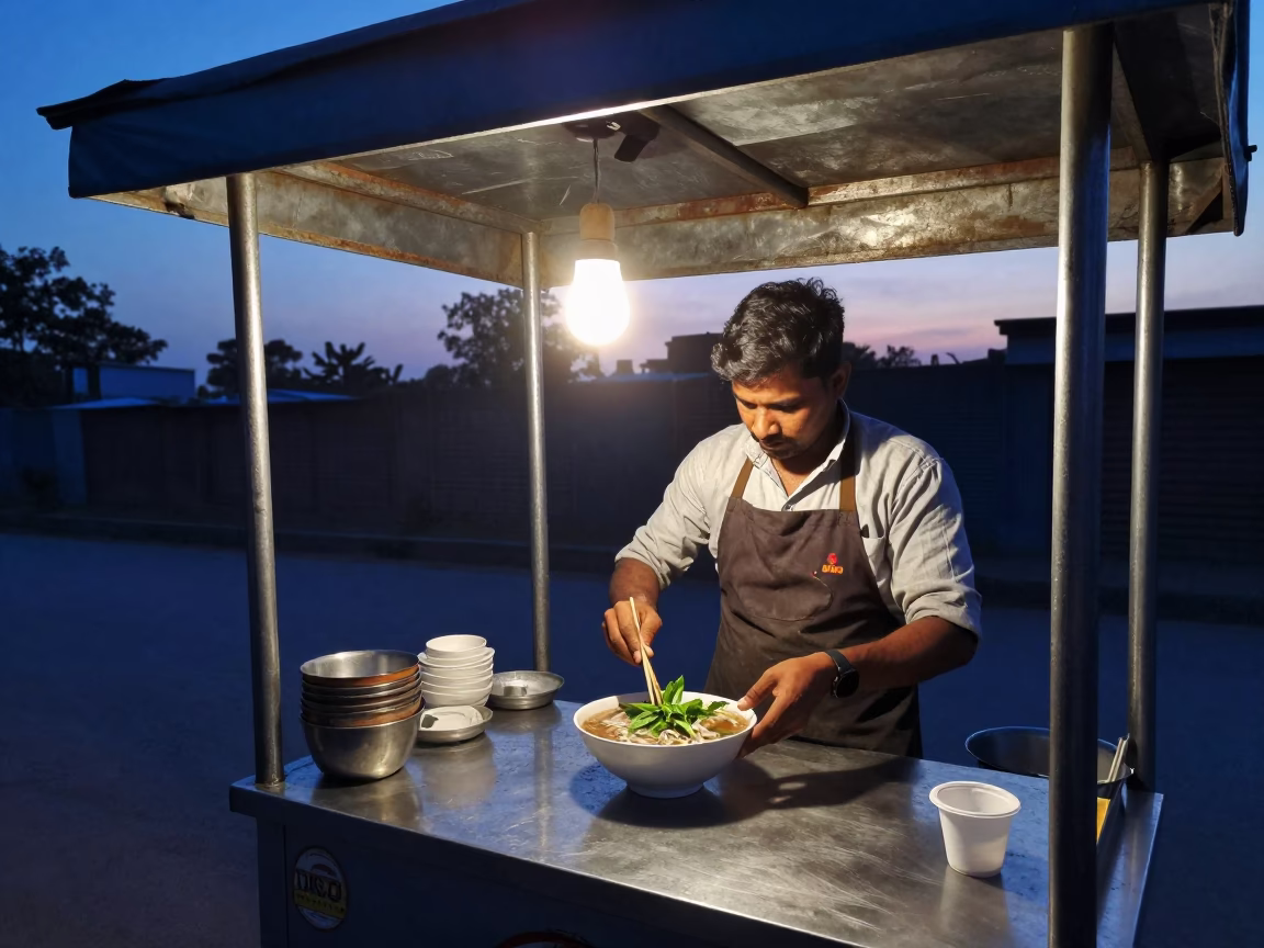 Pho Tai in Delhi at Indigo Twilight After Sunset in in Delhi, India