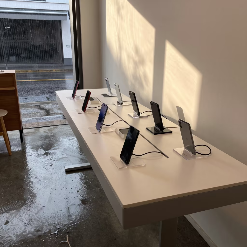 Phone Demo Table Reflections After Monsoon in inside a fitting room corridor near Guadalajara