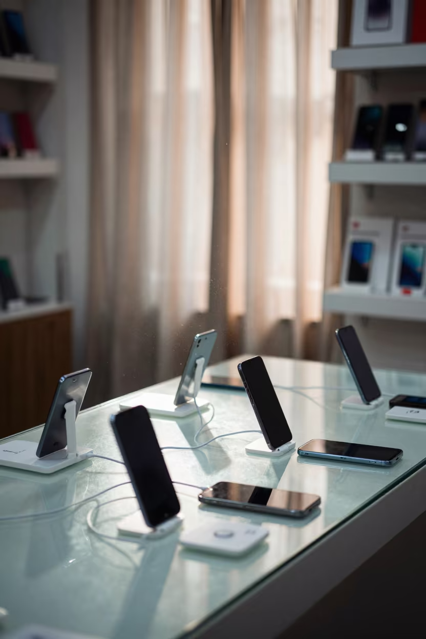 Phone Store Demo Table Quetta Late Morning in inside a storefront prepared for opening near Quetta
