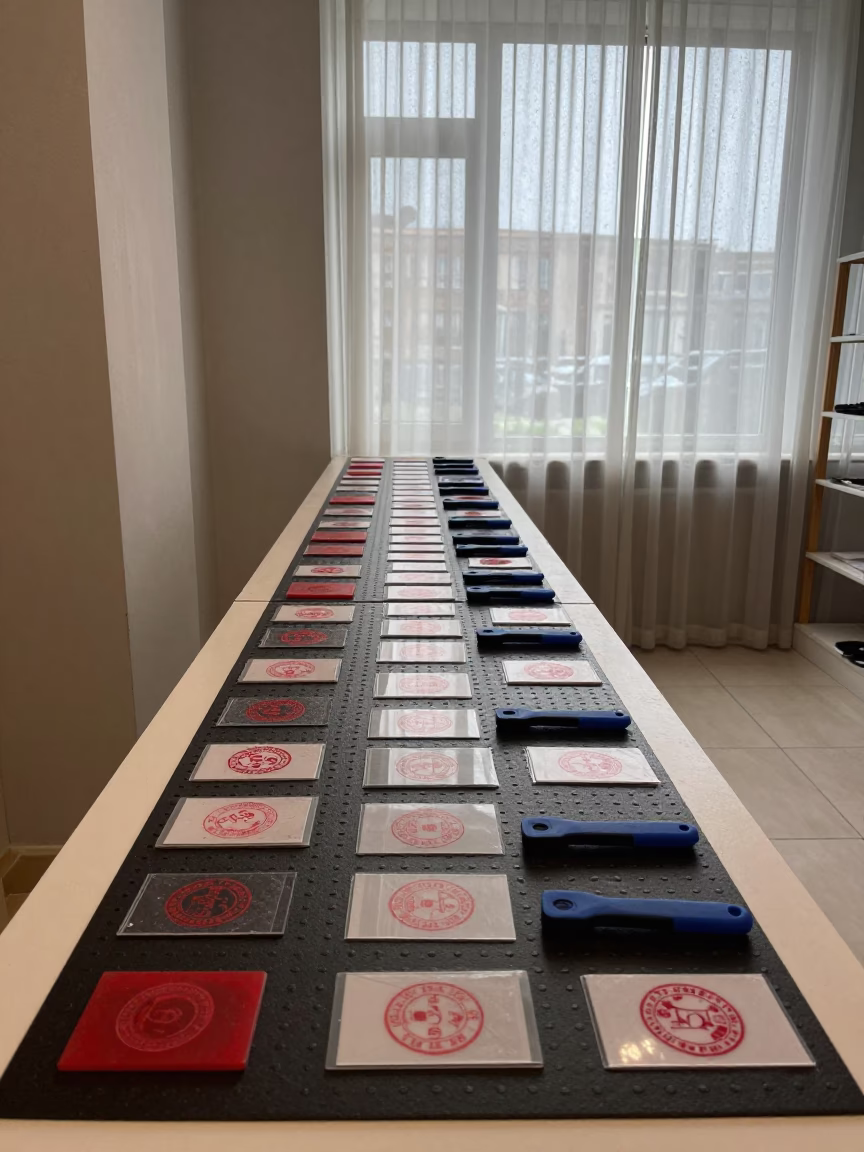 Phone Trade-In Mat on Tabriz Retail Counter in inside a fitting room corridor in Tabriz