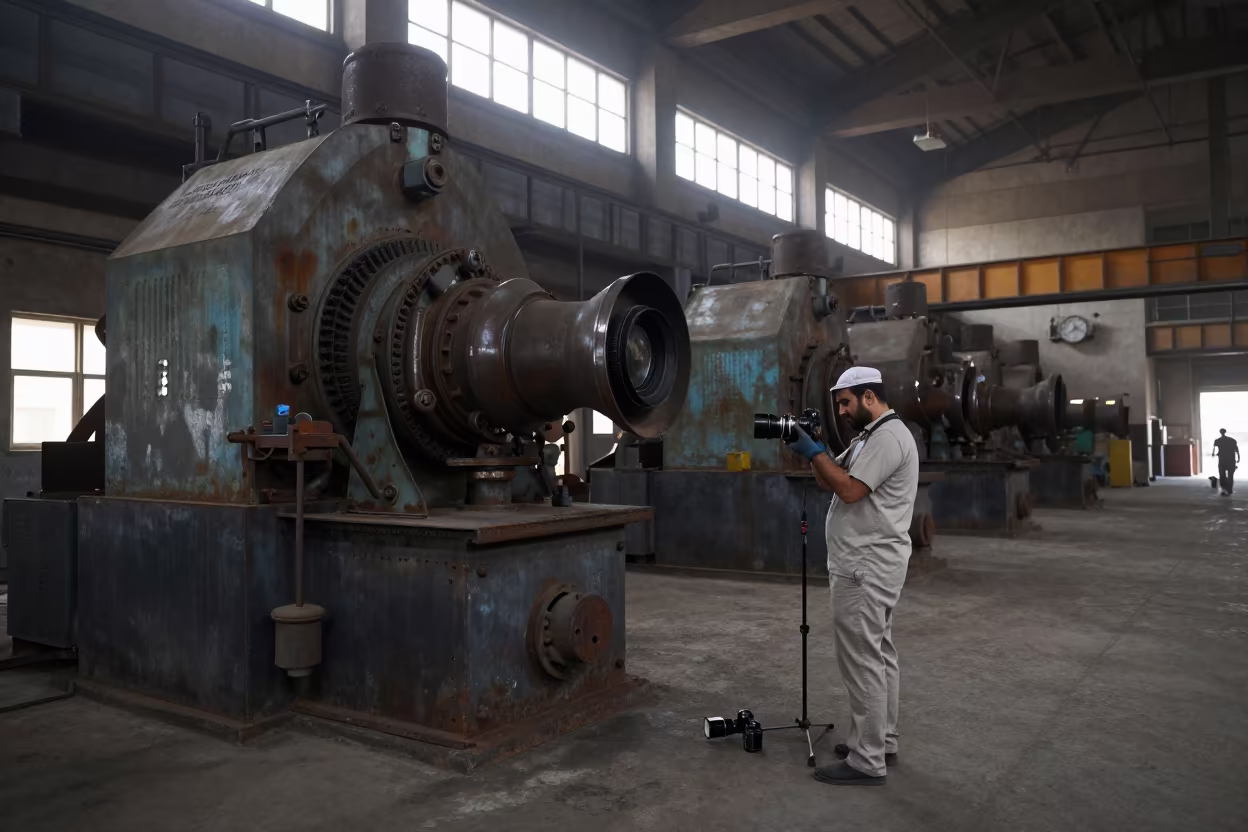 Photographer Changing Lens in Riyadh Foundry in in a foundry in Riyadh