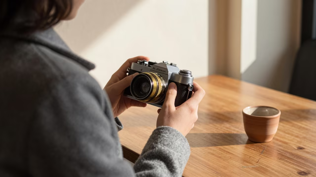 Photographer with Vintage Camera in Ajmer Cafe in in a cafe in Ajmer