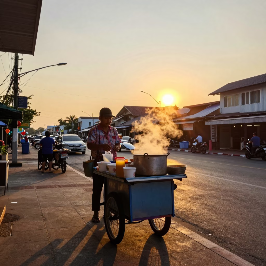Phuket Food Vendor at Sunset Light in in Phuket, Thailand