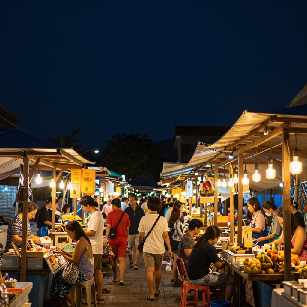 Phuket Market Scene at The Deepest Night Sky Light in in Phuket, Thailand