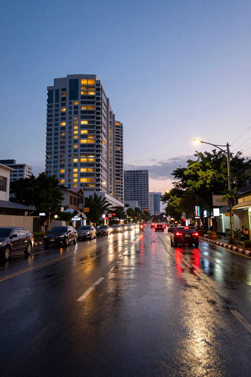 Phuket Scene Evening at As City Lights Begin To Glow in in Phuket, Thailand