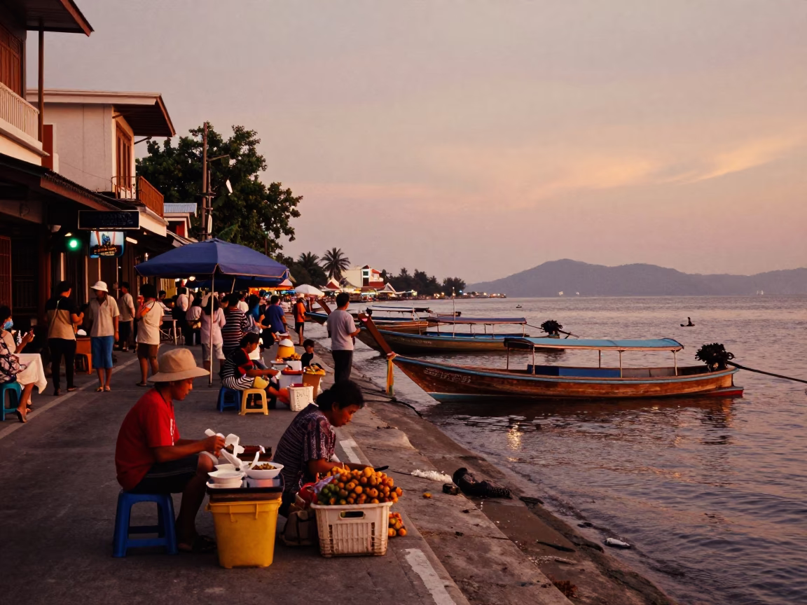 Phuket Street Scene at Copper-toned Light Before Dusk in in Phuket, Thailand