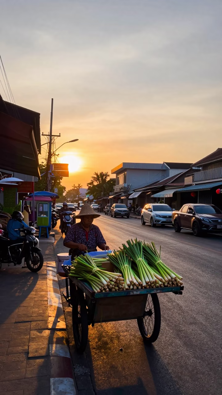 Phuket Street Scene at Sunset Light in in Phuket, Thailand