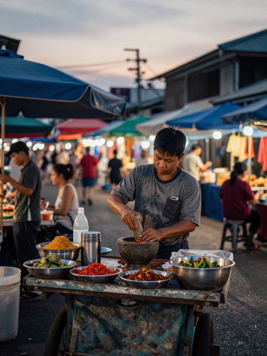 Phuket Thailand Early Evening Street Scene with Local Market Activity and Mangrove Kayak View in in Phuket, Thailand