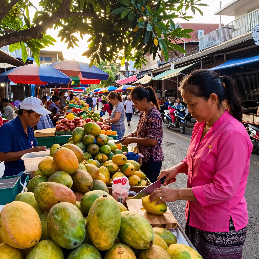 Phuket Thailand Street Scene Late Afternoon Light Local Market Activity in in Phuket, Thailand