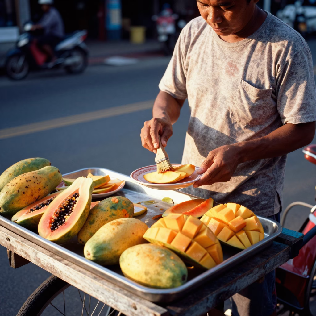 Phuket Tropical Fruits at The Early Morning Light in in Phuket, Thailand